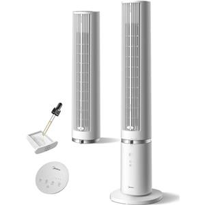 Midea MTF25FRG 40'' Ventilatore a Torre Silenzioso per Casa e Camera da Letto, Raffreddamento Potente 9 m/s, Telecomando Omni, 90° Oscillazione, Design Smontabile e Lavabile, 4 Velocità, Bianco