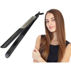 BEPER P301PIS200 Piastra per capelli in ceramica, Piastra lisciante a 6 livelli di temperatura, Riscaldamento rapido fino a 230°, Cavo girevole a 360°, Spegnimento automatico, Blocco piastre, Nero