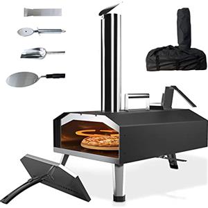 KitchenBoss Forno per Pizza da Esterno: KitchenBoss forno pizza in Acciaio Inox | con 12'' Palla e Pietra per Pizza | Adatto per l'uso con Pellet Carbone e Bricchette | Forno a Legna Premium per Il Giardino