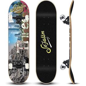 Sefulim 31 x 8 Pollici Skateboard Completo 7 Strati Acero Canadese Double Kick Deck concavo Skateboard per Ragazzi Ragazze Adolescenti Adulti Principianti
