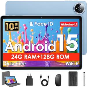 MENTUME Tablet 10 Pollici, Tablets Android 15 con Cover, Mouse & Tastiera, Octa-Core, 24 GB RAM + 128 GB ROM+ 1 TB TF, Display IPS HD 1280x800, Fotocamera Doppia, 6000 mAh, WiFi 6, Widevine L1, GPS (Blu)