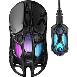 GravaStar Mouse da gioco wireless Mercury X Pro, dotato di dongle 8K, sensore PAW 3950 da 32.000 DPI, frequenza di polling di 8.000 Hz, solo 49 g, telaio cavo in lega di magnesio, illuminazione RGB, 5