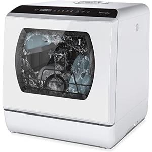Hermitlux Lavastoviglie portatile con 4 Coperti, Serbatoio dell'acqua da 5 L, Lavastoviglie Piccola da 6 Programmi, Bianco