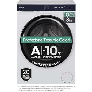Candy ProWash 700 Lavatrice 8 Kg, Libera Installazione, Carica Frontale, Classe A-10%, 1400 Giri, 16 Programmi, Connessa, Funzione Partenza ritardata, AxLxP 85x60x49 cm, Bianca - BS 48SB6-S