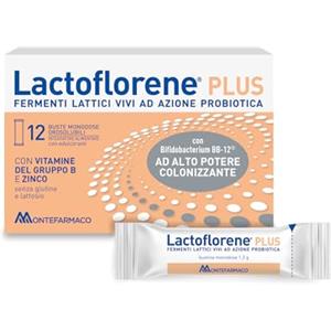 Lactoflorene Plus, Fermenti Lattici, Probiotici, Senza Glutine Senza Lattosio - Integratori Adulti a base di Probiotici con Zinco e Vitamina B per l'Equilibrio della Flora Intestinale (12 Bustine)