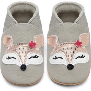 IceUnicorn Scarpe Neonato Scarpine Primi Passi Morbida Pelle Scarpine Prima Infanzia Suola Scamosciata Carino Colorate Animali 0 a 24 Mesi(Volpe C/Grigio, 12-18 Mesi)