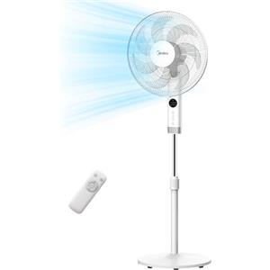 Midea MFS400R0APW Ventilatore a Piantana 50W Ventilatore Silenzioso con Display LED Telecomando Ventola a 7 Pale Oscillazione Grande 8H Timer 3 Livelli di Velocità