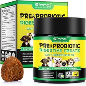 CiAIplw Probiotici per Cani 30 Chews Masticabili, Integratore Digestivo con Enzimi e Prebiotici, Supporto per Flora Intestinale e Digestione, Difese Immunitarie e Pelo, Gusto Anatra