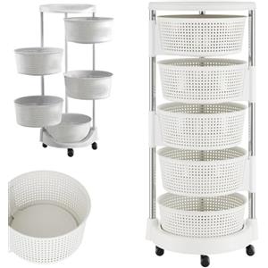 BAKAJI Carrello da Cucina portafrutta con cestelli apribili, Carrellino Portaoggetti Salvaspazio con 4 Ruote Girevoli, Struttura Acciaio e Cesti in plastica, Ideale Cucina, Bagno, (5 Ripiani)