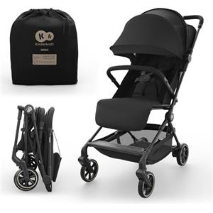 kk Kinderkraft Kinderkraft NEBO passeggino da cabina ultraleggero, chiusura a una mano, resta in piedi da chiuso, 51×43×21 cm, tracolla e borsa, posizione distesa, cinture 5 punti, Nero