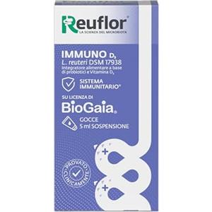 Reuflor® Immuno D3 Gocce da 5 ml| Integratore Alimentare Probiotico con Fermenti Lattici e Vitamina D3| Favorisce l'equilibrio della flora intestinale e sostiene il sistema immunitario