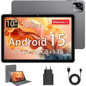 MENTUME Tablet 10 Pollici, Tablet Android 15 con Custodia, Octa-Core, 18 GB RAM + 128 GB ROM + 1 TB TF, Display HD IPS 1280 x 800, Fotocamera Doppia 5MP + 8MP, 6000 mAh, WiFi 6, BT 5.0, Widevine L1, GPS, K302