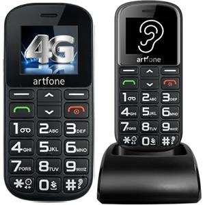 artfone CS188 Nero - 4G Telefono Cellulare per Anziani con Tasti Grandi丨Funzione SOS丨Chiamata Rapida丨Base di Ricarica丨Funzione di orario丨Batteria da 1800 mAh丨Apparecchio Acustico丨FM Radio丨Torcia丨USB-C