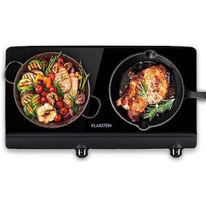 Klarstein Piano cottura in ceramica, 2400 W, fornello elettrico a 2 anelli con struttura in acciaio inossidabile, piano cottura in ceramica da tavolo e piastre riscaldanti