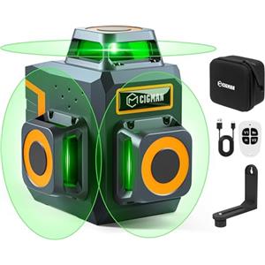 CIGMAN Livella Laser Autolivellante, CIGMAN 3 x 360° Verde, Gamma di Lavoro: 30M, Laser Autolivellante con Batteria al Litio Ricaricabile e telecomando, Luminosità Regolabile CM701SE
