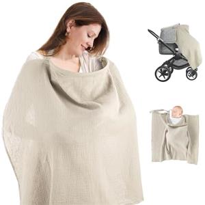 Roontin Telo da allattamento - Sciarpa da allattamento in mussola di cotone, traspirante, 75 x 95 cm, copertura multiuso per breastfeeding, viaggi, (Kaki)