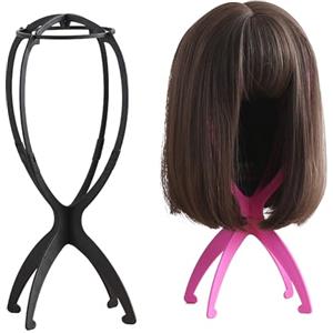EQLEF Supporto per Parrucca, 2 Pz Portable Parrucca Supporto per Corto Medio Lungo Parrucche Pieghevole Parrucca Appendino Stoccaggio Parrucca Testa Stand Asciugatura Rapida Parrucche Stand(16.5x35cm)