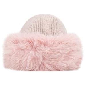 QUEEN HELENA Cappello Invernale con Pelo Berretto con Pelliccia Morbido Donna CP07 (IT, Testo, Taglia Unica, Cipria)