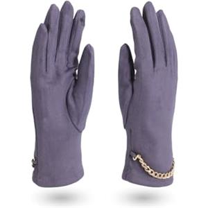 QUEEN HELENA Guanti Invernali Scamosciati con Catena Casual Donna G22-5 (Taglia Unica, Blu)