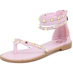 QUEEN HELENA Infradito Sandali Bassi alla Schiava con Borchie Donna Y4012 (Rosa, numeric_39)