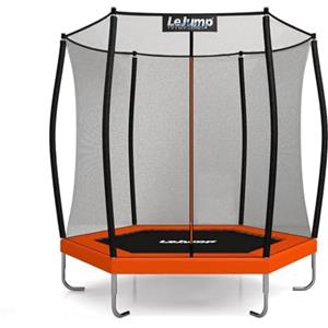 LeJump Trampolino Elastico per Bambini 235 cm, Trampolino Grande Certificato EN 71-14, Trampolino da Giardino con Rete di Sicurezza Alta, Capacità di Carico 100 kg (Arancio, 235cm)