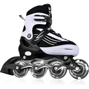 MGYZM Pattini in linea per ragazze, pattini a rotelle per ragazze, pattini in linea per bambini con ruote illuminate, pattini per ragazzi per sport indoor (Nero, Small(30-33 EU))