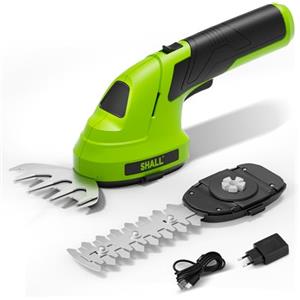 SHALL Forbici per erba senza fili, tagliasiepi, forbici elettriche per arbusti da 7,2 V, tagliaerba portatile 2 in 1
