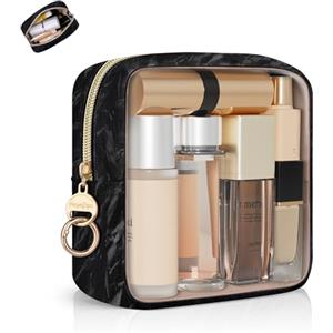 Playexen Trasparente Pochette Donna Trucchi Portatrucchi Beauty Case Piccolo Pelle PU Borsatte Ragazza per Cosmetica Piccola con Trasparente TPU Organizer Accessori da Viaggio Regalo Ragazza Compleanno(Nero)