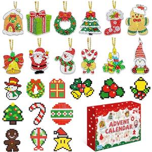 Aitsite 24 Pezzi Pittura Diamante Natale Pendenti Adesivi Diamond Painting 5D Babbo Natale Ghirlanda Kit Creazione Fai da Te, 5D Natale Diamond Painting Ciondolo, per Bambini, Adulti, Principianti
