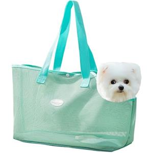 CCAIPU Trasportino per cani di piccola taglia e gatto, borsa estiva in rete traspirante, borsa da spiaggia per cani e animali domestici con lati morbidi pieghevole per esterni viaggi (Verde, L)