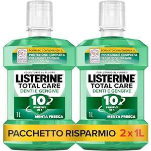 Listerine Difesa Denti e Gengive, Colluttorio a Tripla Azione, Denti Forti e Gengive Sane, Menta Fresca, 1 Litro (Confezione da 2)