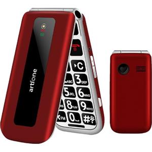 artfone F20 Rosso - Telefono Cellulare per Anziani丨GSM Flip Telefoni Cellulari con Tasti Grandi丨2.4 Display丨Funzione SOS丨Volume Alto丨Doppia SIM丨Batteria da 1300 mAh丨Funzione di orario丨Torcia丨Radio