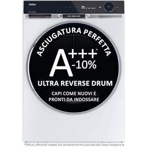 Haier X Serie 11 Asciugatrice 9 Kg, Libera Installazione, Carica Frontale, Classe A+++-10%, 5 Livelli d'intensità, Ultra Reverse, Partenza Programmabile, Vapore, 85x59,5x69,5 Bianca - HD90-A3Q397U1-S