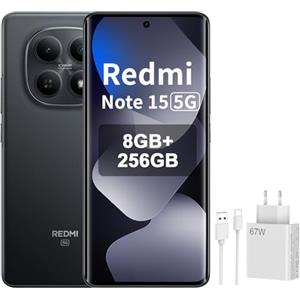 XIAOMI REDMI Note 15 5G - Smartphone 8+256GB, Schermo AMOLED FHD+ 6,77", Snapdragon 6 Gen 3, fotocamera da 108 MP, batteria da 5520 mAh, nero, incluso 67 W Charger