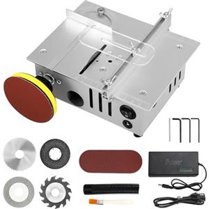 Jellybibo Mini Sega Circolare con 4 Lame, 96w Mini Sega da Tavolo Portatile, Banco Sega Circolare per Legno con Alimentazione 7 Velocità, Scalpello SDS Plus per Piastrelle, Scalpello Muratore (A)