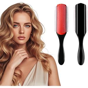 XYTAHDM Spazzola per capelli ricci classica per capelli ricci asciutti o bagnati, 9 file professionali da parrucchiere per districare, separare e modellare (rosa chiaro)