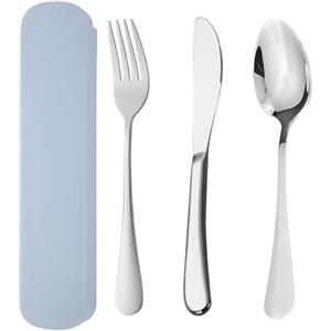 XYTAHDM 3 Pezzi Posate Da Campeggio Kit con Cassa Portaoggetti, Set di Posate Acciaio Inox, Riutilizzabili Utensili da Campeggio,per Esterni, Viaggi, Picnic, Ufficio, Scuola, Portapranzo (Blu)