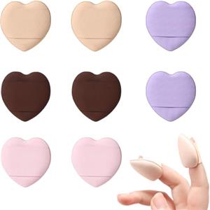 PYEUIFT 8 Pezzi Spugne Soffio di Polvere con Supporto per Dita Cinghia Mini Frullatore di Bellezza Viso Occhi Pastiglie Trucco per Fondotinta Liquido Cosmetico Wet Dry Strumento