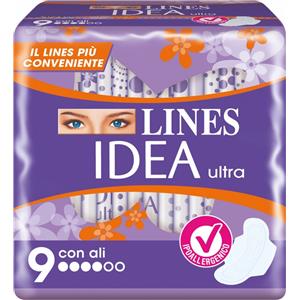 Fater Lines Idea Ultra Giorno - Assorbenti Esterni con Ali, Ipoallergenici, 9 Pezzi, Design Femminile
