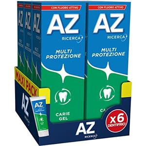 AZ Ricerca Dentifricio Multi Protezione Carie Control Gel, Ideale per la Famiglia, Bambini dai 6 anni in su, Menta Fresca, Maxi Formato da 6 Confezioni X 75ml