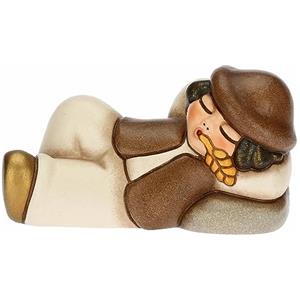 THUN - Pastore Dormiente in Ceramica Decorata a Mano, Colore Bianco, Linea Presepe Classico, Decorazioni Natale Casa, 8.3x3.9x5 cm h