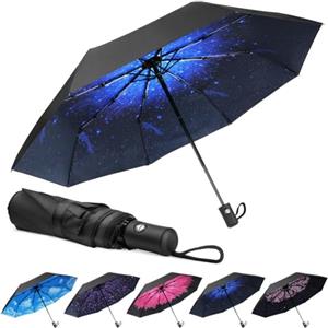Aolso Ombrello Pieghevole Antivento, Chiusura Automatica Ombrello Pieghevole, Ombrello pieghevole compatto anti-tempesta, UPF>50+ Ombrello da Sole, Ombrello Automatico a 8 Stecche (Stellato Blu)