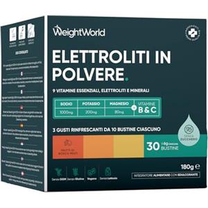 WeightWorld Elettroliti Vegani, Bustine con Magnesio e Potassio, Sodio, Integratore Multivitaminico con Minerali, Electrolytes Senza Zuccheri, 5kcal, Elettroliti Integratore in 3 Gusti, 30 Bustine, 1 al Giorno