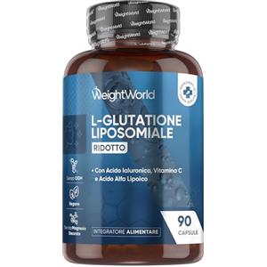 WeightWorld Glutatione Liposomiale Ridotto, 90 Capsule Vegane, Vitamina C, Acido Alfa Lipoico, Acido Ialuronico, La Vitamina C Contribuisce alla Protezione delle Cellule dallo Stress Ossidativo (EFSA), Senza OGM