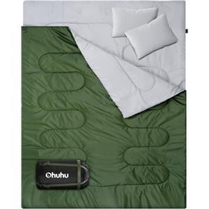 Ohuhu Sacco a Pelo Matrimoniale 220×150 cm, Sacco a Pelo Doppio 3 Stagioni per Campeggio, con 2 Cuscini, Leggero e Portatile con Custodia, Temperatura 7-20 °C, 2,75 kg