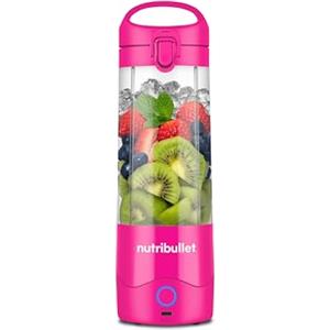 Nutribullet Portable NBP003BP, Frullatore Portatile con Tazza Isolante da 475ml, Lama 4 Punte, Tazza in Tritan, 15 Cicli di Autonomia, Inclusi Coperchio e Cannuccia, Ricarica USB-C, Rosa