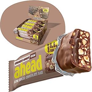 AHEAD Barrette Keto Vegane - 16 x 35g - Crunchy Nougat- Barrette senza zucchero - solo 5g di carboidrati netti per barretta chetogenica - keto bar con cioccolato senza zucchero