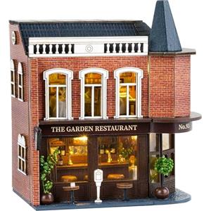 CUTEROOM - Casa giocattolo in miniatura, casa delle bambole, in legno, confezione fai da te con arredamento e illuminazione a LED, idea regalo di compleanno per ragazze e bambine (Garden Restaurant)