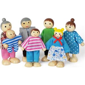 Aolso Casa Delle Bambole, 7 pezzi, Casa Delle Bambole, Famiglia di Bambole in Legno, Statuette per Bambole, Accessori per La Casa Delle Bambole in Legno(Testa di Polpetta)