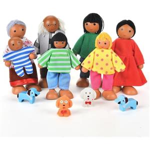 Aolso Casa delle Bambole in Legno - Set di 7 Persone e 4 Cani - Set da Gioco per Bambini